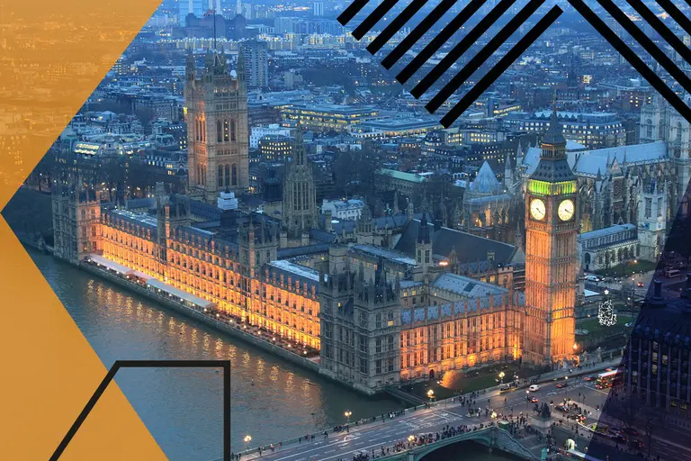 Aerial shot of the Palace of Westminster