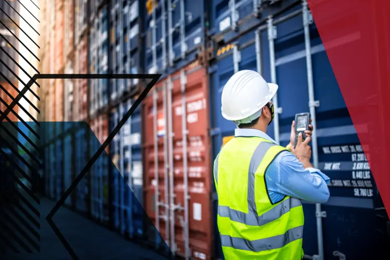 Man checking shipping containers